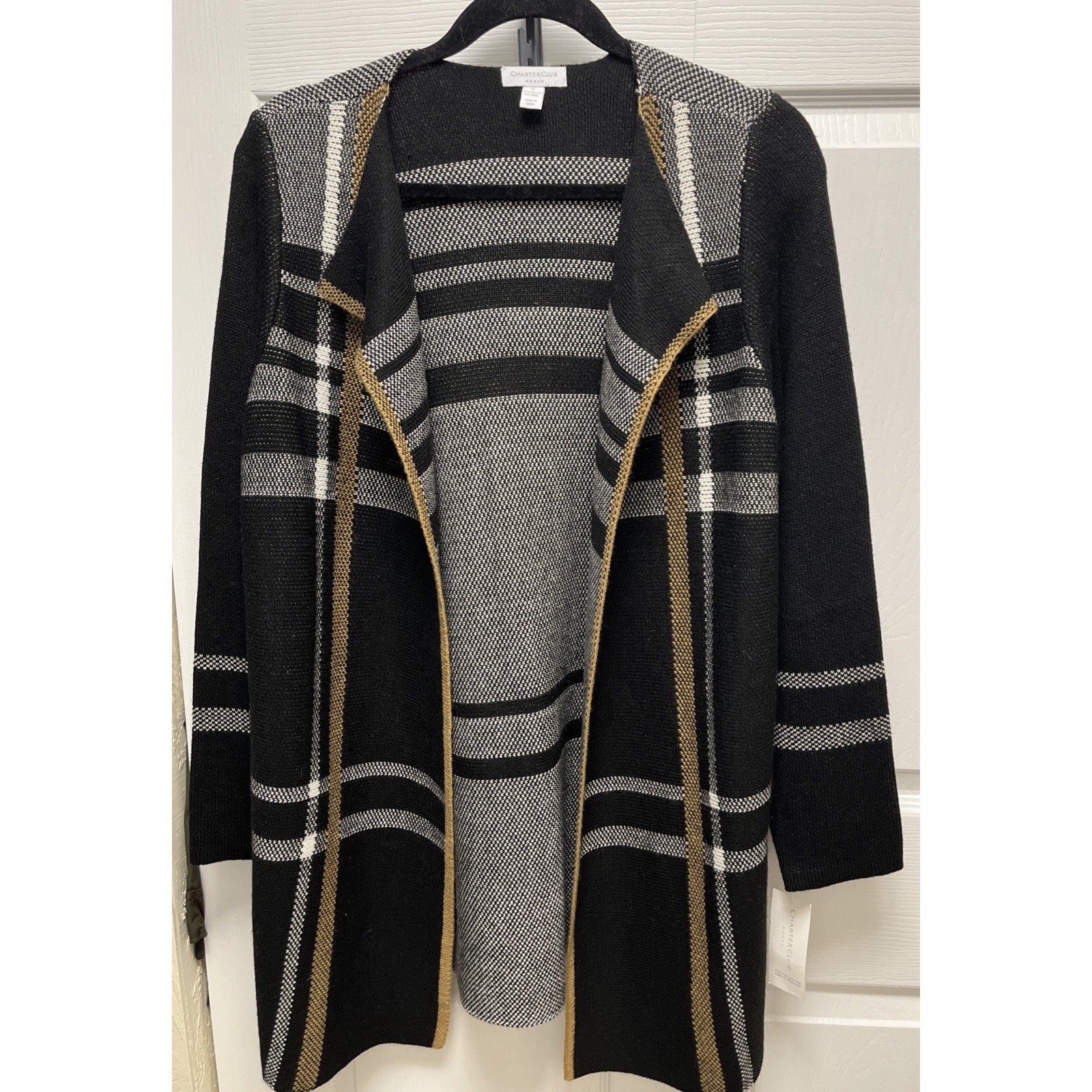 Charter Club Cardigan Size 1 X Black Red Plaid Sweater Dark Academia Preppy New